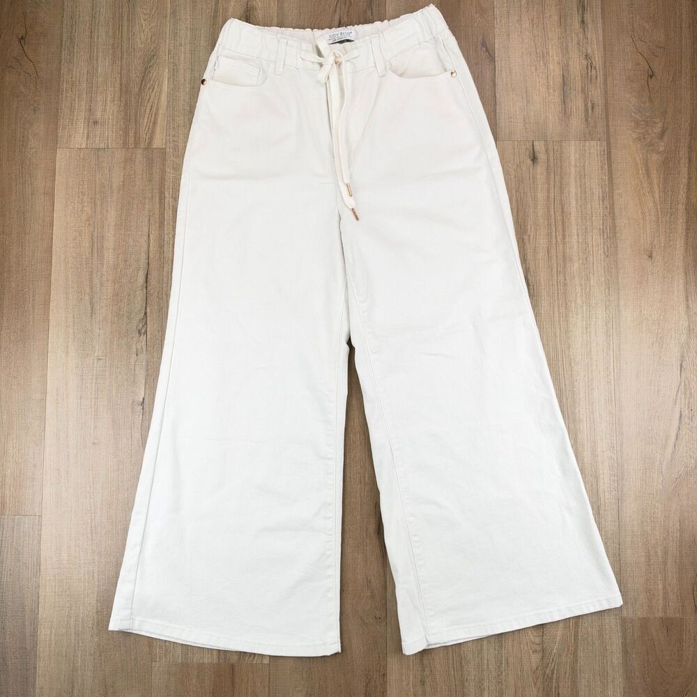 Judy Blue Featherweight Palazzo Elastic Waistband Jeans White Women's 3/26 X-Sho